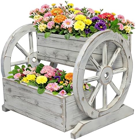 NestNature Wooden Wagon Planter Box|Raised Garden Bed W/Wheels for Plants by NestNature