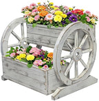 NestNature Wooden Wagon Planter Box|Raised Garden Bed W/Wheels for Plants by NestNature
