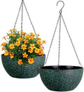 Meowell 12 inch Large Hanging Planters for Indoor Outdoor Plants, 2 Pack Hanging Flower Pots with Drainage Holes and Chain, Plastic Hanging Baskets for House Plants, Black with Green Speckles by Meowell