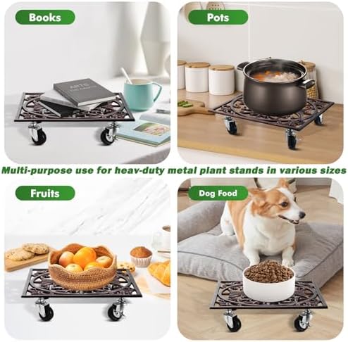 2 Packs 11.8" Square Metal Plant Caddy with Wheels Large Heavy-Duty Cast Iron Planter Dolly Pot Mover, Indoor Outdoor Vintage Rolling Plant Stands with Casters Wheeled Plant Roller Base, Bronze red - Image 7