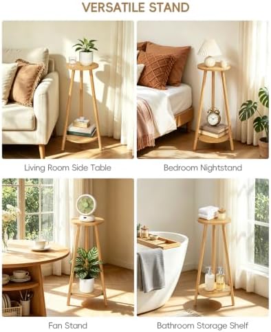 2 Tier Round 12 inch Bamboo Plant Stand Indoor Outdoor,Wood Flower Stand - Image 6