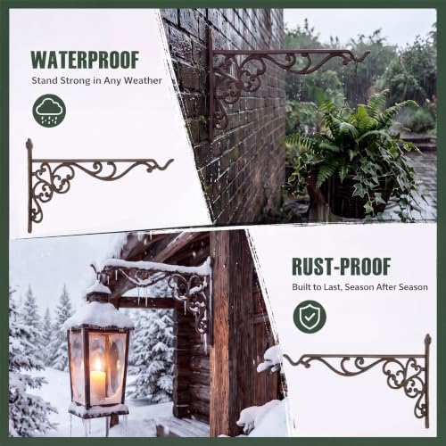 Landhoow 2 Pcs 15.6" Cast Iron Hanging Outdoor Wall Hanger, Rust Brown - Image 5
