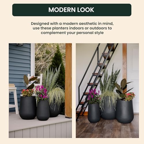 Beuta Large Poly Planters for Outdoor Plants - Set of 3, 15.5/18/20.5 Inches Outdoor Planters for Porch - Tall Planter for Outdoor & Indoor Plants | Large Indoor Plant Pot - USA Made - Black - Image 4