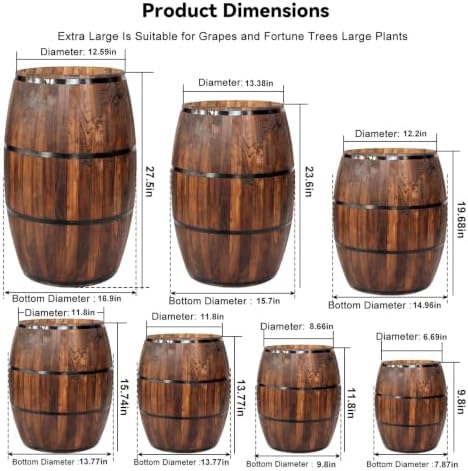 Whiskey Barrel Planter 7 Sizes Round Wooden Flower Pot Weather-Resistant Garden Planter for Indoor,Outdoor, Home, Patio, Garden Yard(50x31x38cm) - Image 3