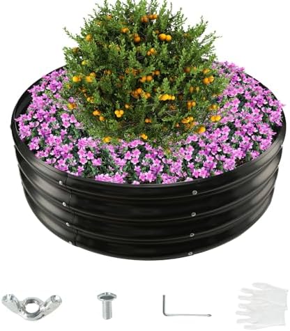 12 Inch Tall 36 Inch Diameter Round Black Raised Garden Bed Kits Outdoor by YSEJOMP
