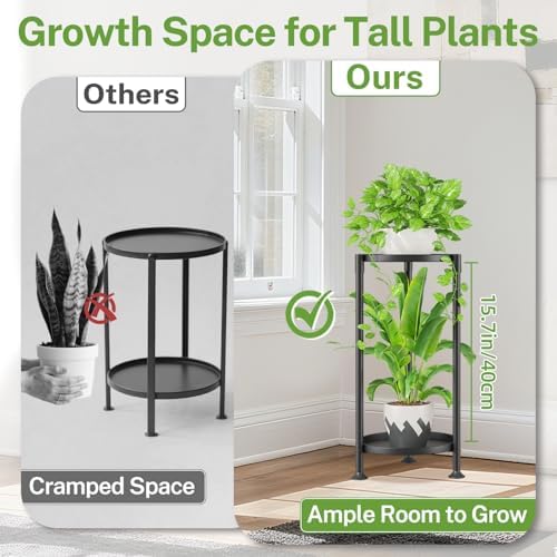 iDavosic.ly 2 Tier Plant Stand Indoor Outdoor, 10 In Wide Metal Tray, Black - Image 5