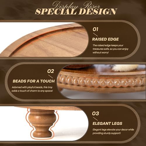 EOSAHR Round Wood Display Riser with Beads for Rustic Kitchen Decor, Brown - Image 6