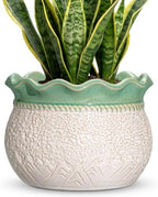 10 Inch Planter, Ceramic Indoor Plant Pots, White-Green by Fivepot