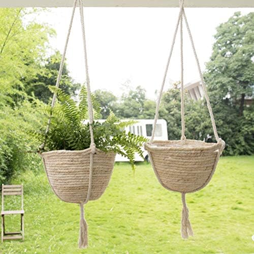 Natural Hanging Seagrass Plant Baskets, Macrame Plant Hangers, Indoor Boho Plant Hanger, for Indoor Outdoor Home Decorations Fence Planters Plant Flower Pots - Image 3