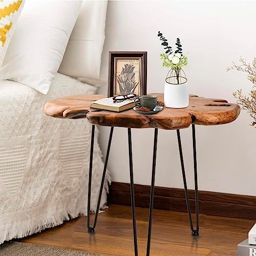23.6 Inch Live Edge Side Table, Wood Freeform Small End Table with Waterproof, Rustic Accent Table Unique for Living Room, Bedroom, Home - Image 6
