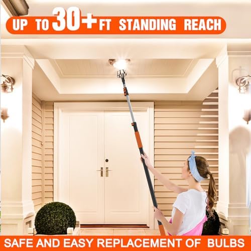 LAANPOLE 36FT Reach Light Bulb Changer for High Ceilings, Light Bulb Changer with Baskets and Suction Cup for Recessed Lights with 7-30FT Telescoping Extension Pole - Image 6