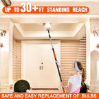 LAANPOLE 36FT Reach Light Bulb Changer for High Ceilings, Light Bulb Changer with Baskets and Suction Cup for Recessed Lights with 7-30FT Telescoping Extension Pole - Image 6