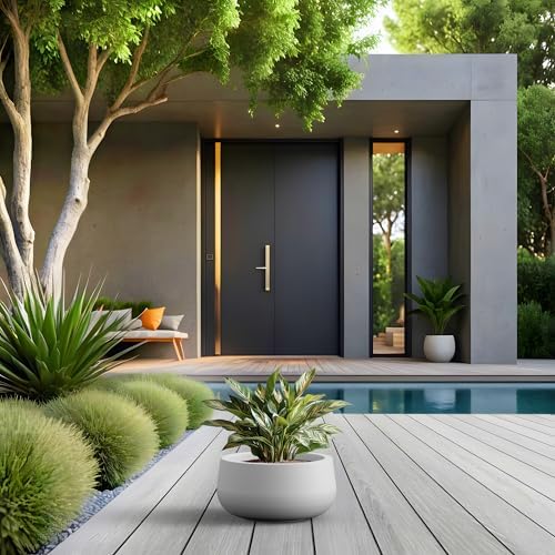 Kante White Concrete Planter 11" Dia All-Weather Round Small Pot - Image 3