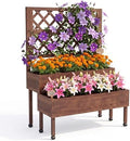 Wooden Raised Garden Bed with Trellis & Wheels, 2-Tier Elevated Planter Box by Unknown