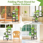 iDavosic.ly 5 Tier Folding Plant Stand Indoor Outdoor, Plastic Tray, Black - Image 6