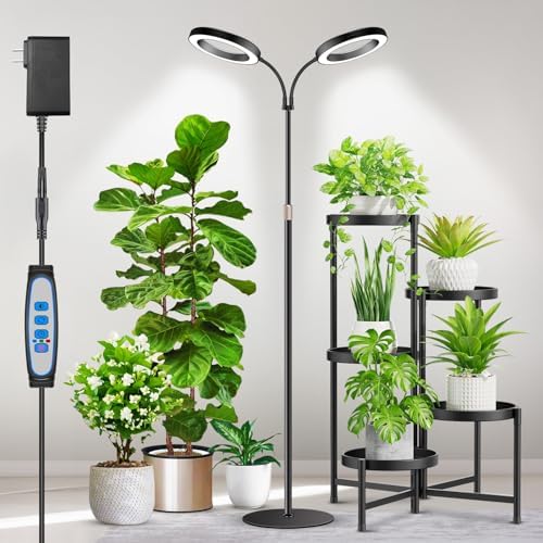 Aumtrly 2 Head Grow Light Full Spectrum, Black, with 68" Adjustable Stand by Aumtrly