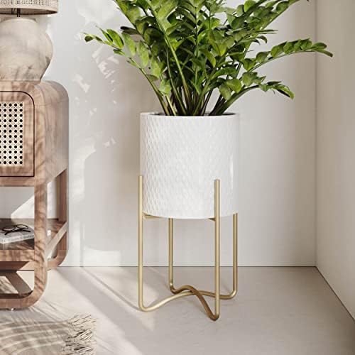 EverNest Claire Mid-Century Modern White Plant Pot with Ambrose Stand, SelectBase, Indoor Planter, Bohemian Style, Minimalist Plant Home Décor (Medium, Gold) - Image 5
