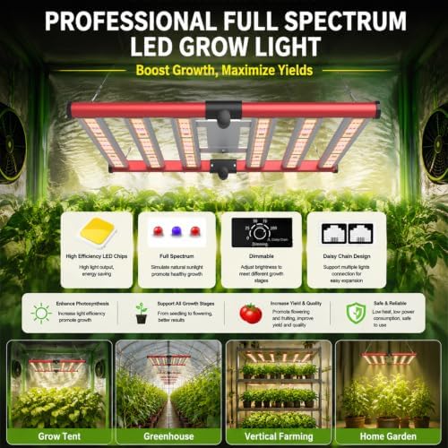 AGLEX 320W Led Grow Lights, Full Spectrum Grow Light with UV IR, Daisy Chain Foldable & Dimmable Plant Bar Style Grow Light for Indoor Growing Commercial Hydroponic Growing Lamp 3x4 FT Core Coverage - Image 6