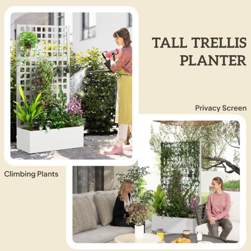 Outsunny Galvanized Raised Garden Bedw/Trellis 35" x 16" x 70" White - Image 4