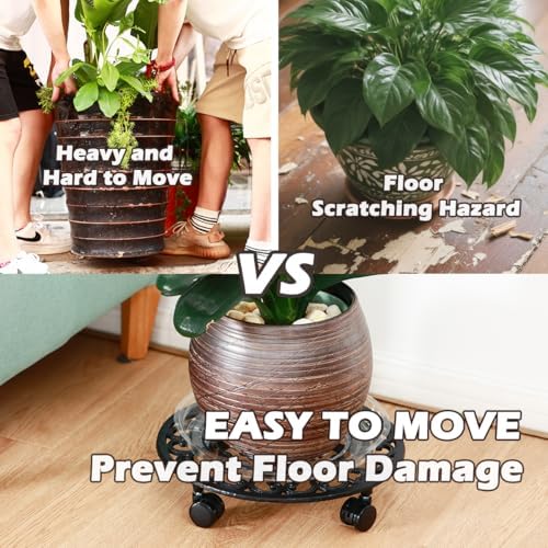 3 Pack 14 In Rolling Plant Stand with Wheels Metal Plant Caddy with Wheels - Image 2