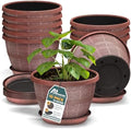 10-Inch Whiskey Barrel Planters Outdoor Pack of 10 - Durable Plastic Plant Pots for Indoor & Outdoor Use with Drainage & Saucer, Lightweight Rustic Barrel Planters for Flowers, Herbs & Small Plants by LIFEMASTER