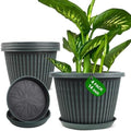 Large-Planter-Indoor-Outdoor Plant Pots, 14 inch 4 Pack Plastic Flower Pots with Saucer And Drainage Holes, Modern Garden Planters For Planting Medium Large Plants, Decorative Resin Garden Pots by Myfeegoin