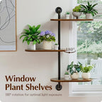 Rotating Window Plant Shelves 3-Tier, Wooden Window Shelf for Plants, Sill Space-Saving Corner Hanging Wall Stand for Multiple Plants, Indoor Home Decor, Carbonized - Image 3