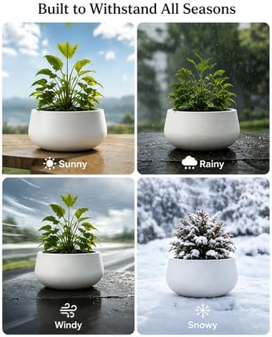 Kante 11" Dia White Concrete Planter, Small Round Plant Pot Bowl - Image 5