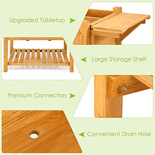 GIANTEX Planter Raised Bed, Elevated Raised Garden Box with 8 Grids and Side Work Table, Outdoor Wood Plant Container Backyard Patio (48.5" Lx21 Wx31.5 H) - Image 3