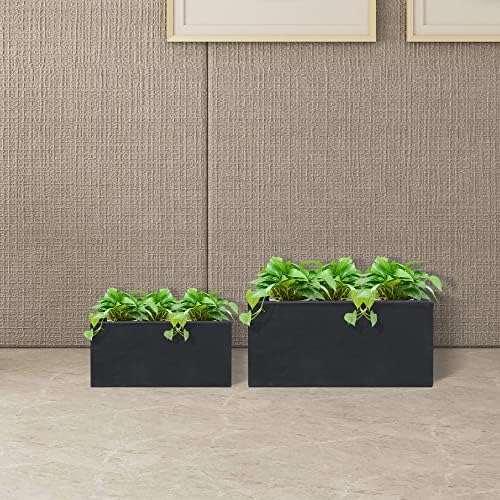 Kante 31.4" and 23.6" L Rectangular Concrete Planters (Set of 2), Outdoor Indoor Modern Plant Pot with Drainage Hole and Rubber Plug for Garden, Patio, Charcoal Finish - Image 5