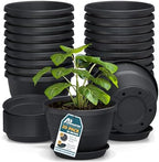 10-Inch Whiskey Barrel Planters Outdoor Pack of 20 - Durable Plastic Plant Pots for Indoor & Outdoor Use with Drainage & Saucer, Lightweight Rustic Barrel Planters for Flowers, Herbs & Small Plants by LIFEMASTER