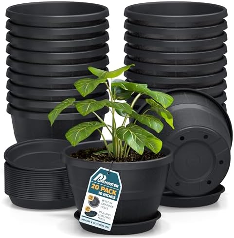 10-Inch Whiskey Barrel Planters Outdoor Pack of 20 - Durable Plastic Plant Pots for Indoor & Outdoor Use with Drainage & Saucer, Lightweight Rustic Barrel Planters for Flowers, Herbs & Small Plants by LIFEMASTER