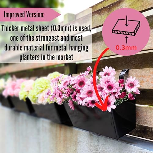 LaLaGreen Railing Planter Box (12 in, 6 Pack) Black Metal Window Fence Pots - Image 6