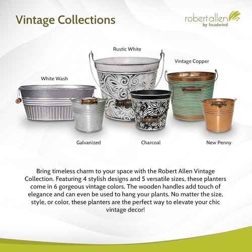 Headwind Vintage Collection - Floral New Penny Planter with Handles – Metal Flower Pot & Decorative Bucket Planter, Rustic Metal Outdoor Planter with Drainage Hole for Indoor Plants & Outdoor Garden D - Image 4