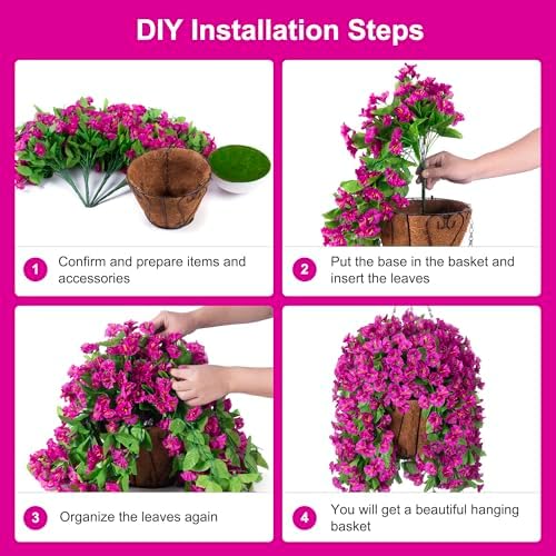 Ammyoo Artificial Faux Hanging Flowers Basket for Spring Outdoor Decor - Image 4