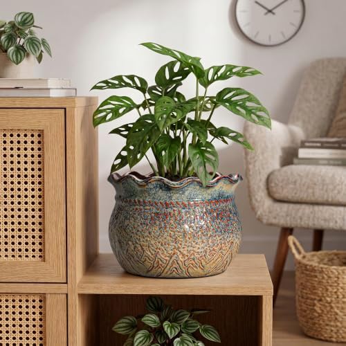 10 Inch Plant Pot, Ceramic Planter, Yellowish Brown - Image 3
