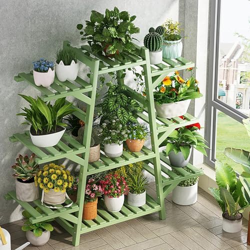 8-Tier Bamboo Plant Stand, Stylish Black Multi-Plant Holder - Indoor/Outdoor Flower Shelf Ladder Organizer for Living Room, Balcony, Garden Display - Image 5