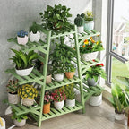 8-Tier Bamboo Plant Stand, Stylish Black Multi-Plant Holder - Indoor/Outdoor Flower Shelf Ladder Organizer for Living Room, Balcony, Garden Display - Image 5