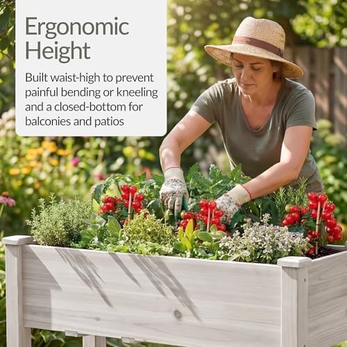Best Choice Products 48x24x30in Raised Garden Bed, Elevated Wood Planter Box Stand for Backyard, Patio, Balcony w/Bed Liner, 200lb Capacity - White - Image 4