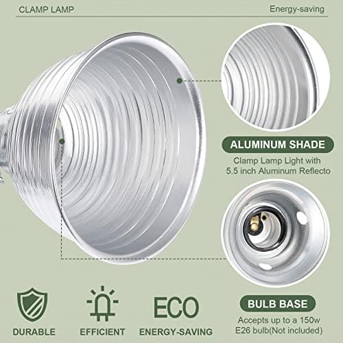 Macarrie 8 Pack Clamp Lamp Light with Aluminum Reflector, 6ft SPT-2 18awg Cord and Adjustable Stand Fixture, up to 150 Watt, E26 Socket, No Bulb(5.5 Inch) - Image 3