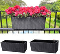 LaLaGreen Outdoor Rail Planter for Balcony (20 Inch, 2 Pack) Large Black Self Watering Deck Railings Planters with Brackets, Rectangular Plastic Fence Flower Box Designer Choice with Rattan Pattern by L%C3%A1L%C3%A1Green