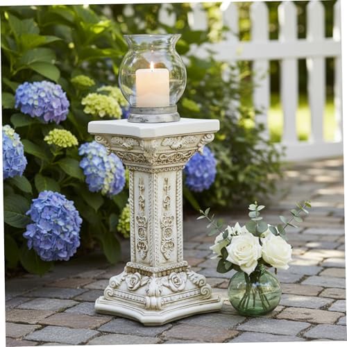 Roman Column Pedestal, 22.5cm Resin Retro Elegant Carvings Roman Pillar Statues Stand, Outdoor Garden Pedestals for Indoor Outdoor Decorations - Image 4