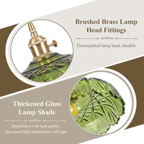 Plug in Pendant Light Fixtures,Green Glass Lampshade Pendant Lighting 9.4in E26 Hanging Light Fixture for Kitchen Island, Bedroom, Dining Room, Living Room - Image 6