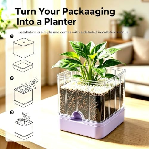 PLANTSIO Smart Plant Pot with Screen, 80ml Self-Watering Planter Purple - Image 2