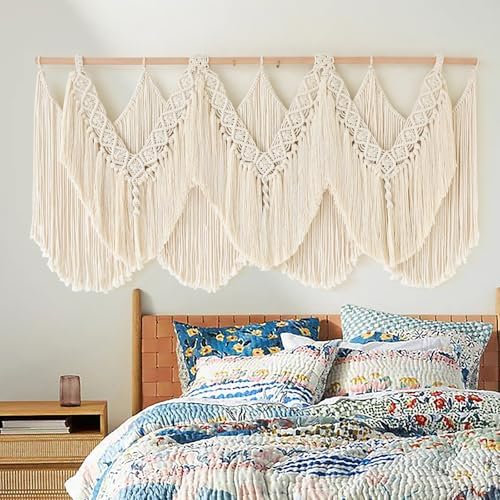 Macrame Wall Hanging Wedding Hanger Tassel Knotting Boho Decor 47"W*25"L - Image 2