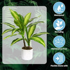 Dracaena & Fiddle Leaf Fig Artificial Plant Set – Realistic Faux Greenery in White Pot, Decorative Fake Potted Plants for Modern Home & Office, 40cm, Set of 2 – Specs: Two-pronged Yellow - Image 2