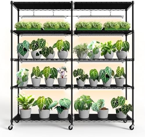 Bstrip 5-Tier Large Plant Shelf with Grow Light, 58x13.8x59in by Bstrip