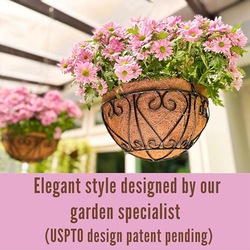 LaLaGreen Deck Hanging Baskets (16 in, 4 Pack) Black Coco Liner Garden Pots - Image 5
