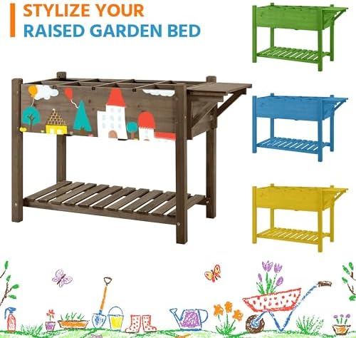 Yaheetech Herb Garden Planter Outdoor Wood Standing Garden Bed,Dark Brown - Image 4