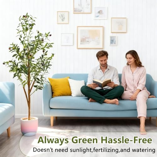 4Ft Artificial Olive Tree with Moss & Basket - Indoor Tall Faux Olive Tree in Planter, Large Fake Olive Silk Tree with Realistic Branches and Fruits for Home Decor, Office, Living Room - Image 6